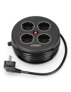 Enrollacables con 4 tomas 2p+t schuko, con protección, 16 a 250 v, cable h05vv-f 3g1,5mm² de 5 m, negro 8425998200294 20029 EDM 2