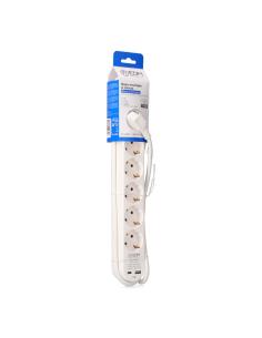 Prolongador con 6 tomas 2 p+t schuko, con interruptor, 2 usb a + c, 16 a 250 v, cable h05vv-f, 3g1,5mm² de 1,5 m, blanco 8425998