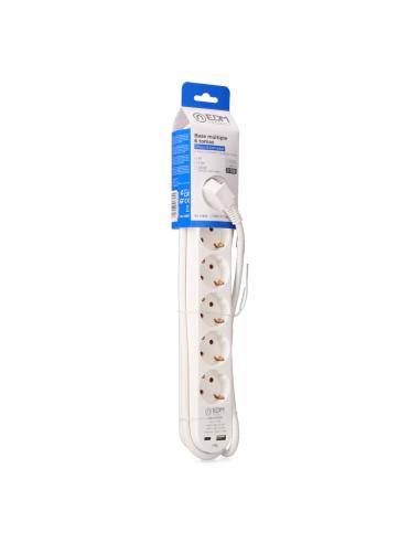 Prolongador con 6 tomas 2 p+t schuko, con interruptor, 2 usb a + c, 16 a 250 v, cable h05vv-f, 3g1,5mm² de 1,5 m, blanco 8425998