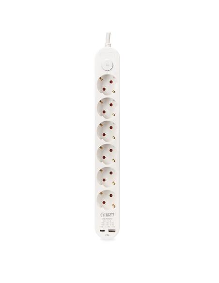 Prolongador con 6 tomas 2 p+t schuko, con interruptor, 2 usb a + c, 16 a 250 v, cable h05vv-f, 3g1,5mm² de 1,5 m, blanco 8425998