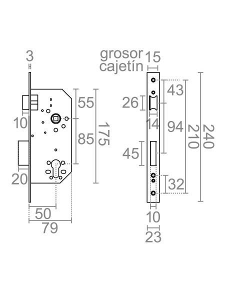Cerradura embutir c/c cre12 50/85 mm níquel satinado 8431488108346 88102 MICEL