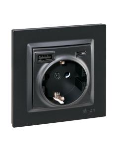 Base enchufe schuko + usb a + c 10,5 w 16 a 250 v~, simon 10, negro 8412852982755 42042 SIMON 2