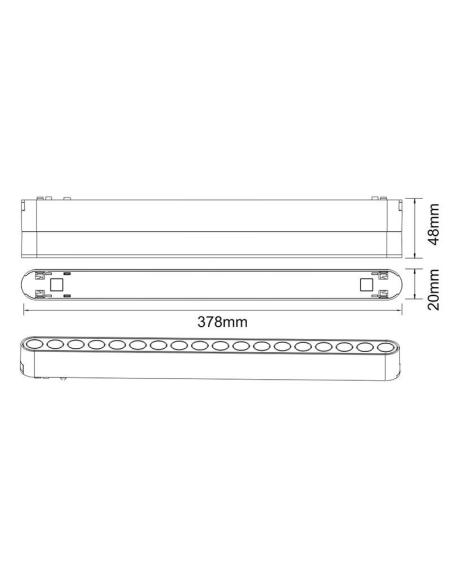 Foco carril SNOW SLIM 378mm Basculante 48V, 18W, 24º, blanco
