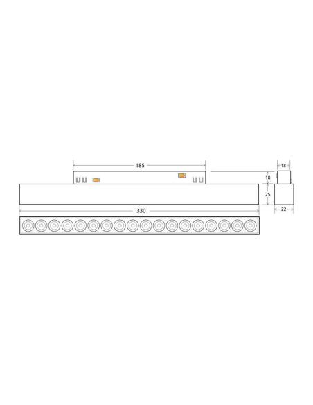 RAIL GRILLE 330mm, 18W, APP, CCT