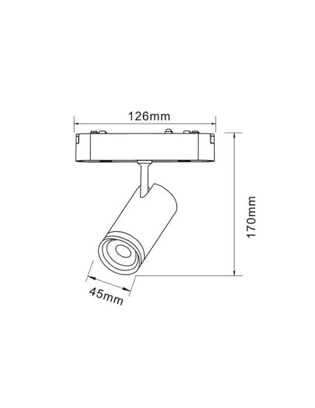 Foco carril SPOT SLIM 48V, 12W, 10-55º ajustable, negro