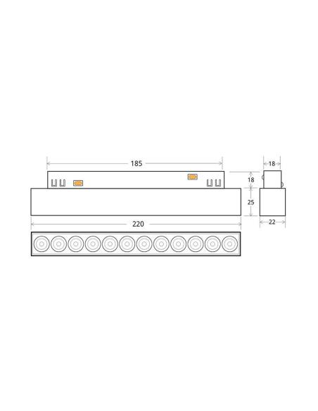 RAIL GRILLE 220mm, 12W, APP, CCT