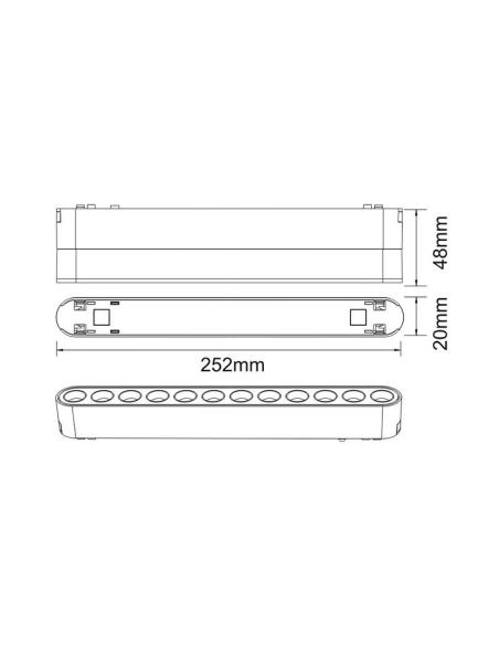 Foco carril SNOW SLIM 252mm Basculante 48V, 12W, 24º, negro
