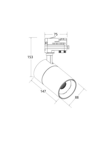 Foco carril Monofásico PIKE RAIL LED blanco 30W, CCT, Triac regulable