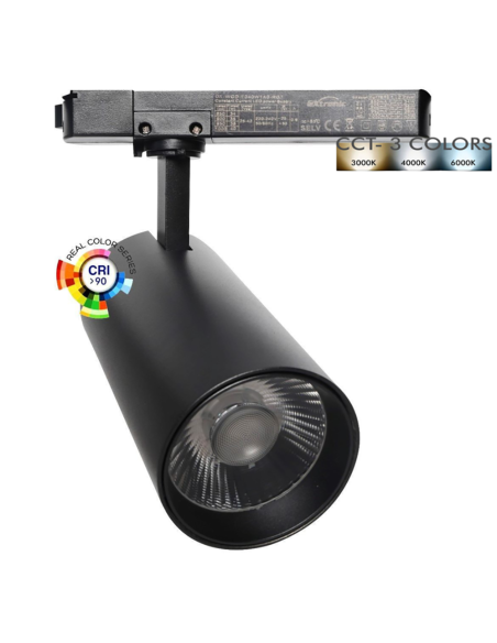 Foco carril Monofásico SAMOS, 40W-34W, negro, 24º-60º, UGR13, CCT