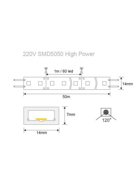 Tira LED 220V SMD5050, 60Led/m, 1 metro, PINK