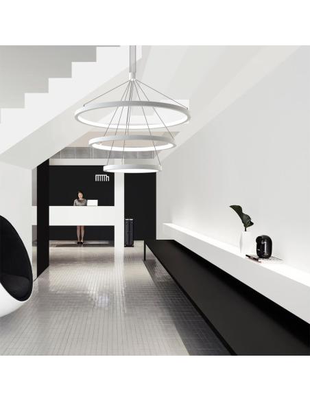 Luminaria colgante TRICYCLE IN, 108W, blanco, Ø807+Ø600+Ø395mm, TRIAC regulable