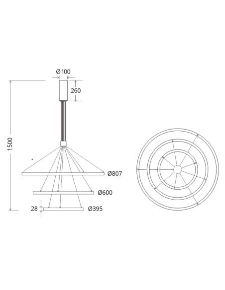 Luminaria colgante TRICYCLE IN, 108W, blanco, Ø807+Ø600+Ø395mm, TRIAC regulable