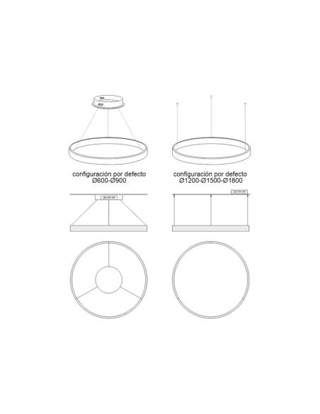 Luminaria colgante RING 56W, Ø900mm, negro