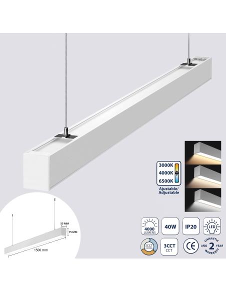 Lámpara colgante / superficie METRO, ampliable, 50W, 150cm, 3CCT, blanco