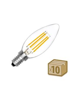 Pack 10 x Bombilla Filamento LED Vela E14 COB 4W