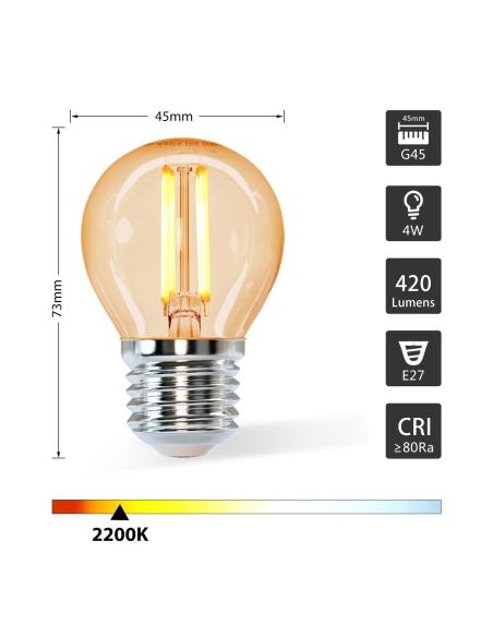 Bombilla Led E27 COB filamento 4W, Small Gold