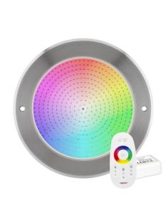 Kit Lámpara LED SLIM 5mm Ø230mm para piscinas, 12V AC/DC, IP68, 35W, RGB, acero inox 316 + mando