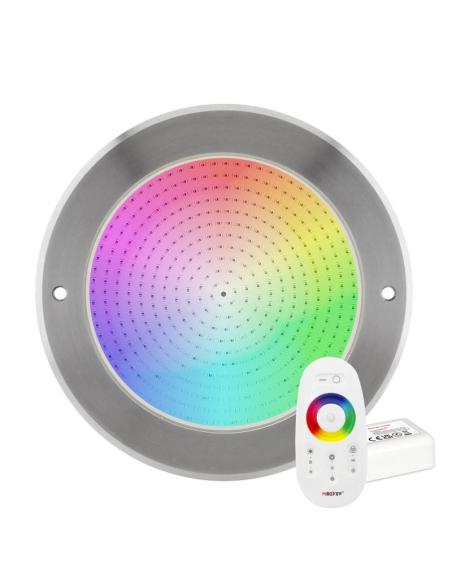 Kit Lámpara LED SLIM 5mm Ø230mm para piscinas, 12V AC/DC, IP68, 35W, RGB, acero inox 316 + mando