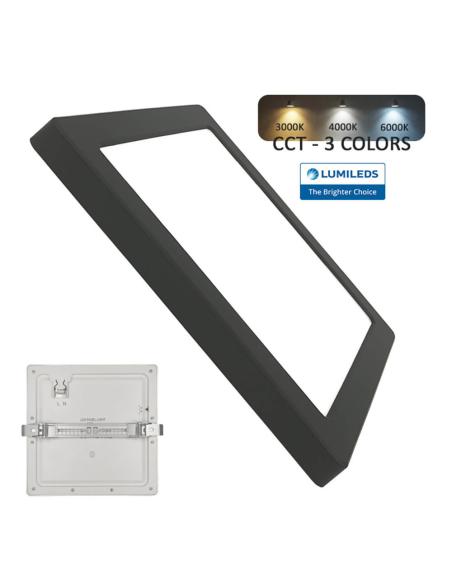 Downlight / Plafón Led KUB, 24W, LUMILED Chip, CCT ajustable, negro