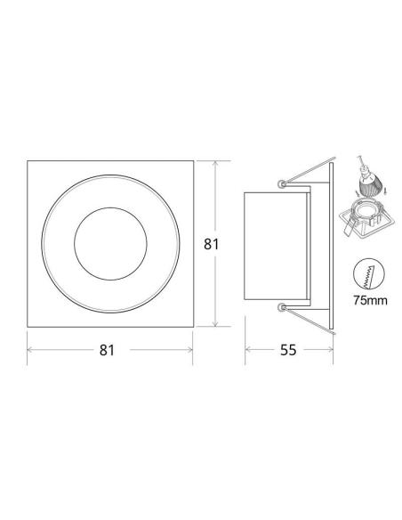 Downlight Led MOS UGR17 Square, 7W, negro/dorado