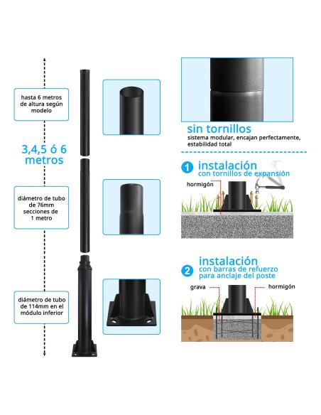 Poste farola acero galvanizado modular 5m