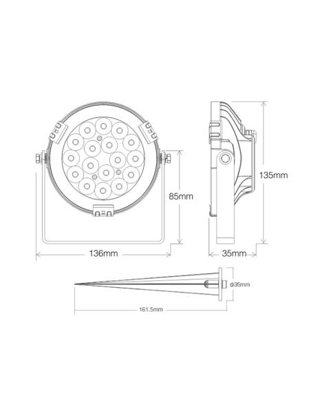 Foco jardín RGB+CCT, 9W, WIFI RF, DC24V