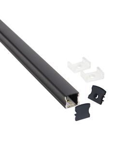 KIT - Perfil aluminio HARFO para tiras LED, 2 metros, negro 2