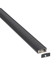 KIT - Perfil aluminio LOX para tiras LED, 2 metros, negro