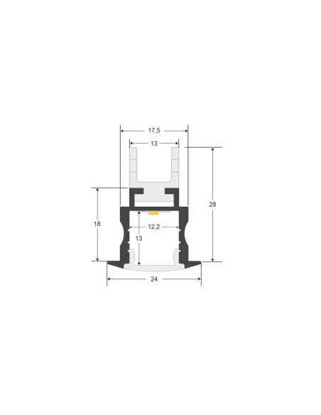 KIT - Perfil aluminio TEITO MINI para tiras LED, 2 metros