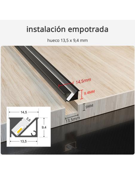 KIT - Perfil KIRK con cubierta de silicona para tiras LED, 2 metros, gris
