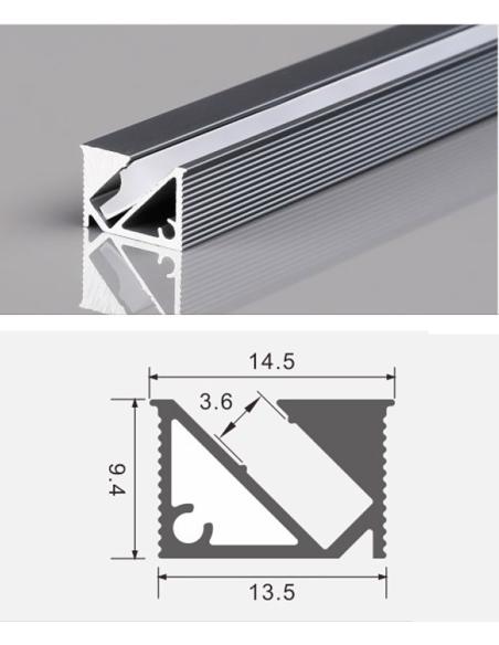 KIT - Perfil KIRK con cubierta de silicona para tiras LED, 2 metros, gris