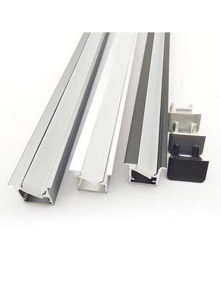 KIT - Perfil XIZOR con cubierta de silicona para tiras LED, 1 metro, gris