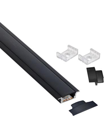 KIT - Perfil aluminio KOBE PRESS para tiras LED, 2 metros, negro