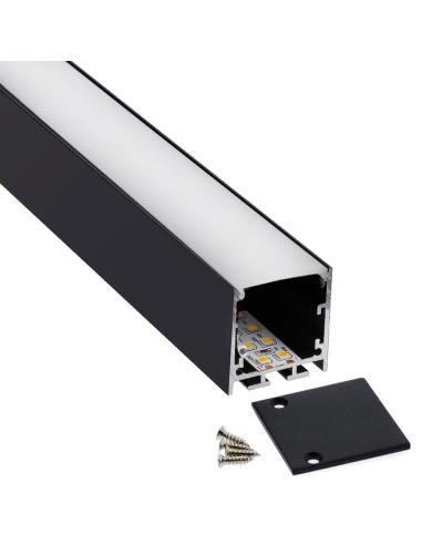 KIT - Perfil aluminio VART SUSPEND 1 metro, negro con cubierta blanca