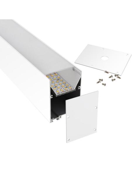 KIT - Perfil aluminio SERK para tiras LED, 2 metros, blanco