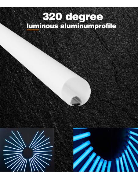 KIT - Perfil aluminio BAROUND Ø30 320º, para tiras LED, 2 metros