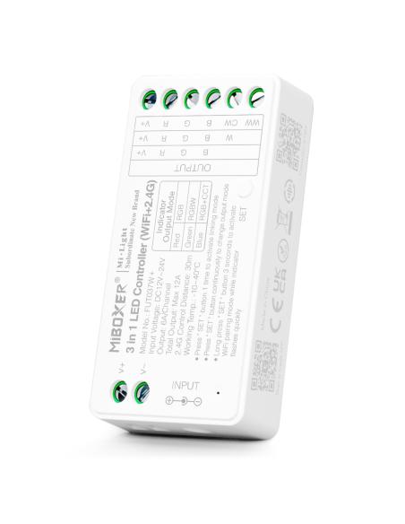Controlador WiFi + 2.4G RF, DC12-24V, 12A, 3 en 1, RGB+RGBW+RGBCCT