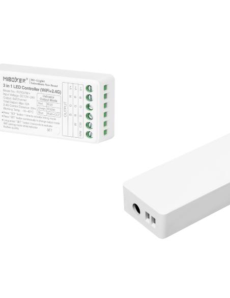 Controlador WiFi + 2.4G RF, DC12-24V, 12A, 3 en 1, RGB+RGBW+RGBCCT