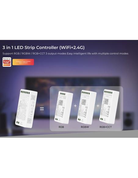 Controlador WiFi + 2.4G RF, DC12-24V, 12A, 3 en 1, RGB+RGBW+RGBCCT
