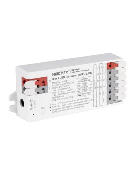 Controlador E3 - WiFi + 2.4G RF, DC12-24V, 12A, 3 en 1, RGB+RGBW+RGBCCT