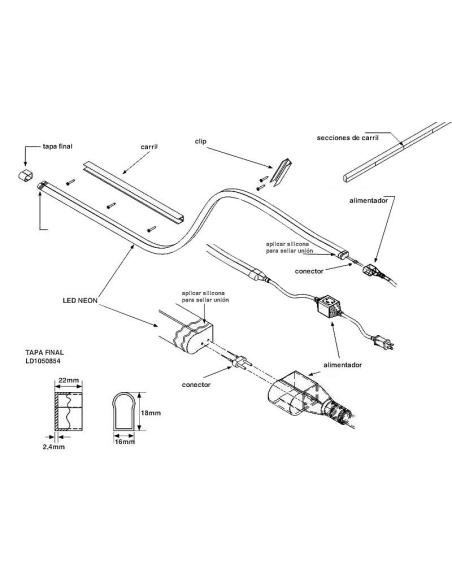 Conector interior L para LED Neon