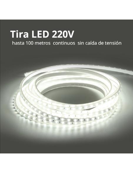 Tira LED 220V SMD2835, 60Led/m, 1 metro con conectores rápidos, 20cm corte