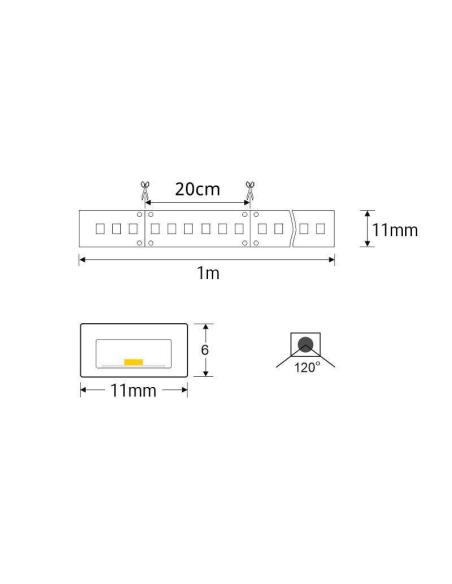 Tira LED 220V SMD2835, 60Led/m, 1 metro con conectores rápidos, 20cm corte