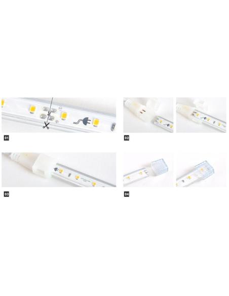 Tira LED 220V SMD2835, 60Led/m, 1 metro con conectores rápidos, 20cm corte