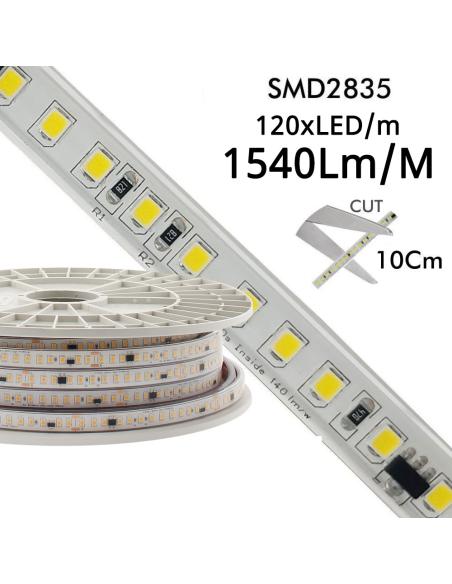 Tira LED 220V Bridgelux SMD2835, 120Led/m, 1540lm/m, Triac regulable, corte 10cm, 1 metro