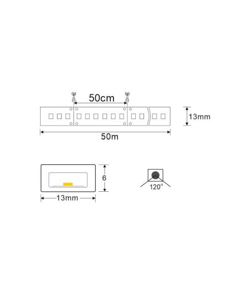 Tira LED 220V SMD2835, 120Led/m, 1 metro con conectores rápidos, 50cm corte