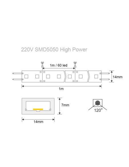 Tira LED 220V SMD5050, 60Led/m, 1 metro