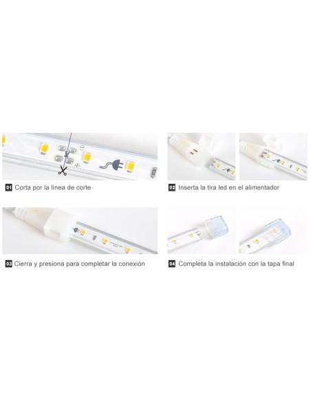 Tira LED 220V SMD2835, 120Led/m, PCB color, 1 metro con conectores rápidos