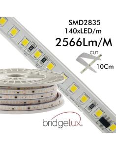 Tira LED 220V Bridgelux SMD2835, 140Led/m, 2566lm/m, Triac regulable, corte 10cm, carrete 20 metros 2