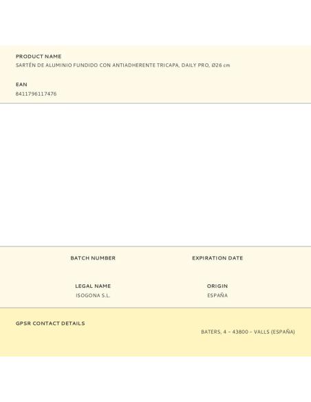 Sartén de aluminio fundido con antiadherente tricapa, daily pro, ø26 cm 8411796117476 29152 BRA